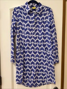 Roberta Roller Rabbit Blue and White Chevron Shirt Dress